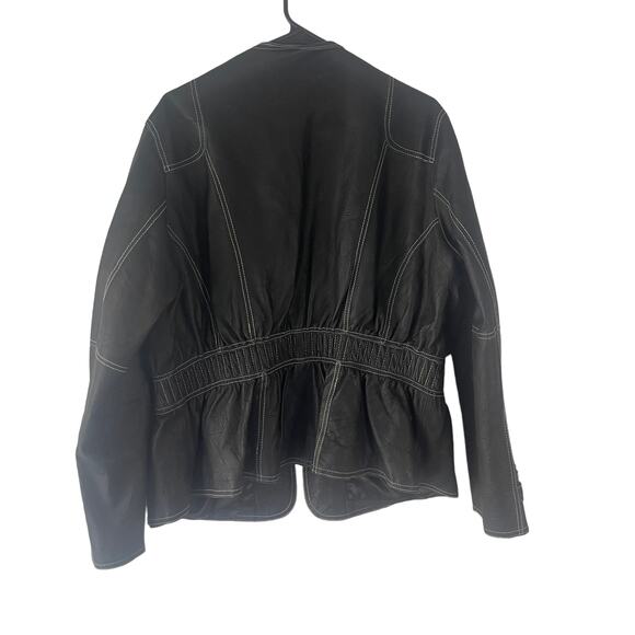 JL Studio Vintage 90s Plus Size 20 W Black 100% Leather Half Zip Moto Jacket - Picture 5 of 9